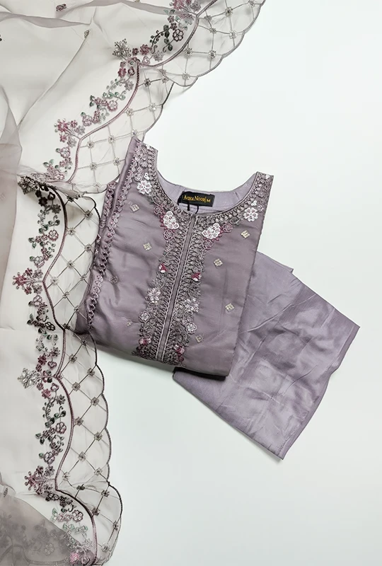 Pakistani Inspired Embroidered Chiffon Three Piece (Stitched)