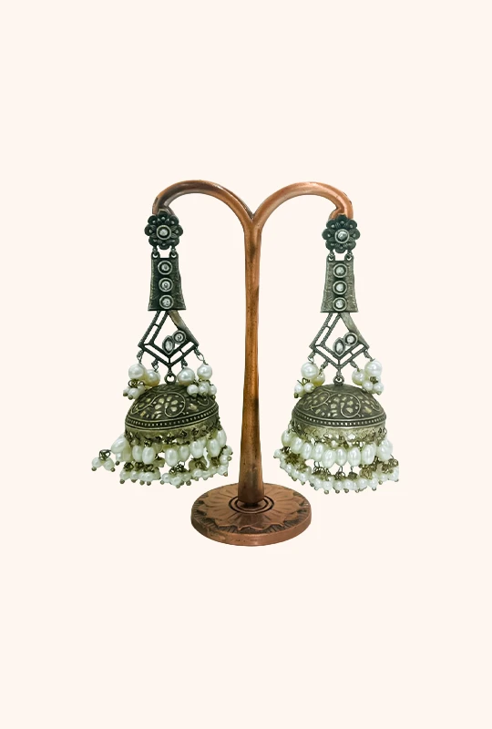 Pearl Jhumka Oxidised Earrings