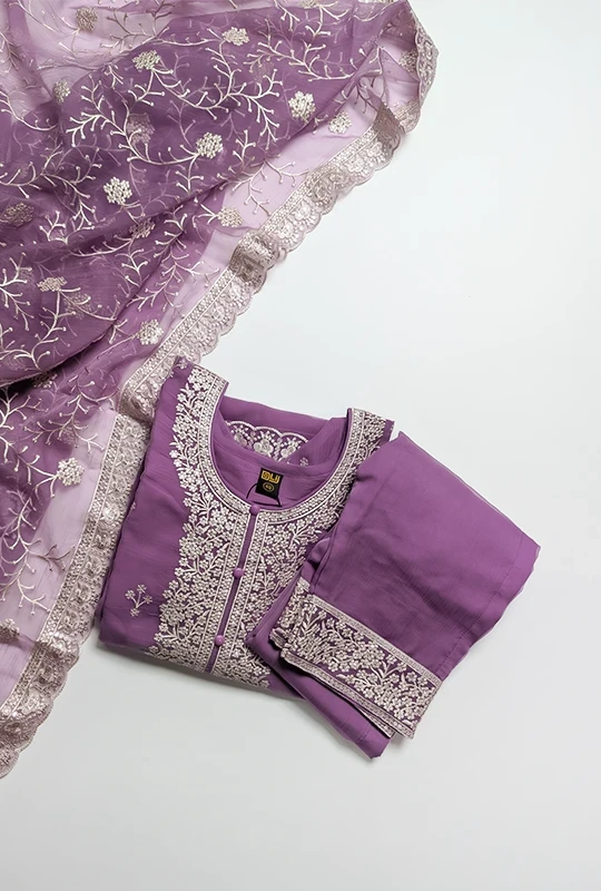 Orchid Embroidered Georgette Three Piece (DN#291-1) Stitched