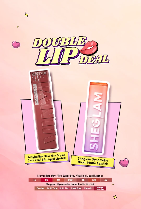 Maybelline New York Super Stay Vinyl Ink Liquid Lipstick - Peppy (115) + Sheglam Dynamatte Boom Matte Lipstick