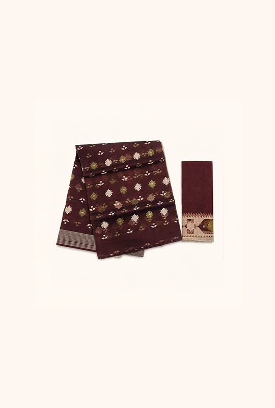 Dark Maroon Half Silk Jamdani Saree