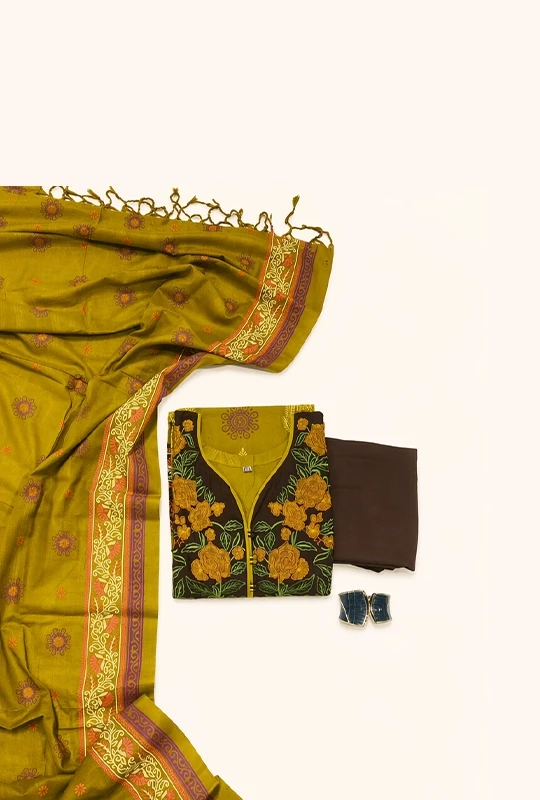 Cotton Kashmiri Style Embroidered Three Pcs