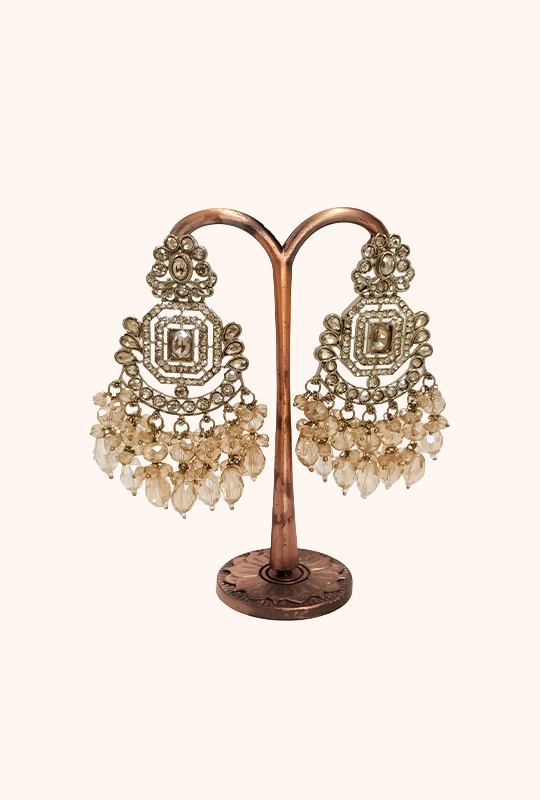 Gold Toned Chandbali Earrings Featuring Jhumka Drops