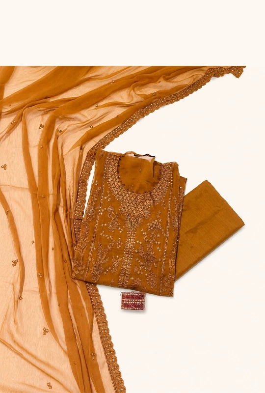 Original Pakistani Bin Hameed Ronaq  - 3pcs Orange (Unstitched)