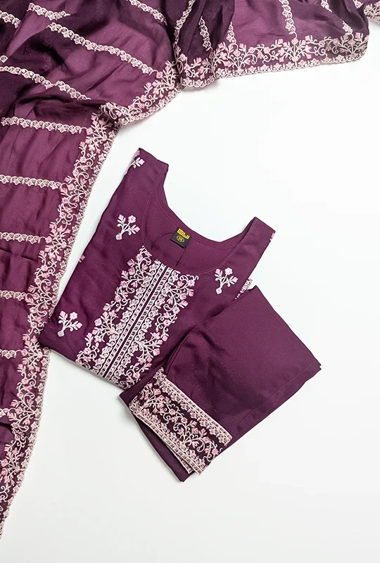 Plum Floral Georgette Three Piece (DN#295-2) Stitched