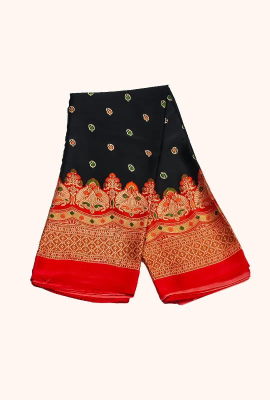 Heritage Black Satin Silk Saree with Blouse