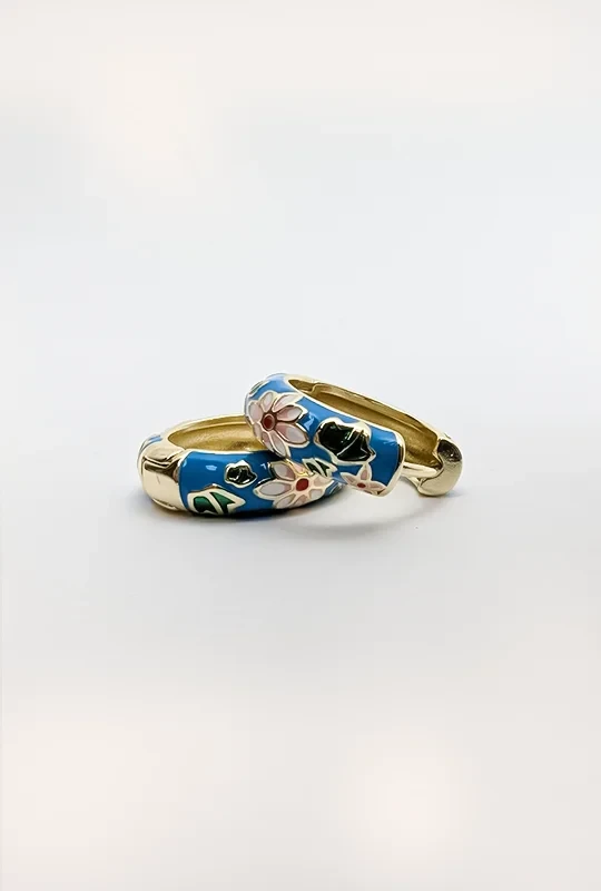 Floral Enamel Hoop Earrings