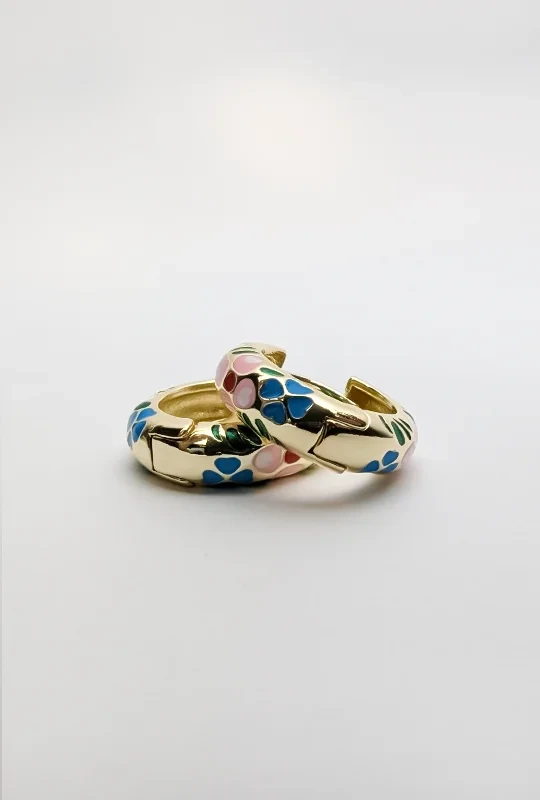 Enamel Blossom Hoops Earrings