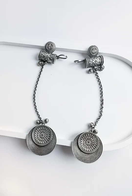 Silver Coin Chain Earrings