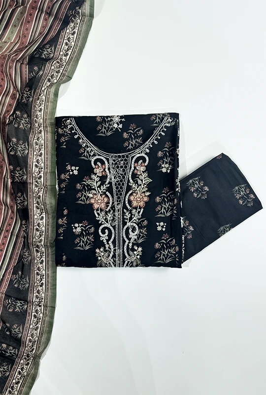 Bin Saeed Embroidery Lawn - Black 3pcs (stitched)