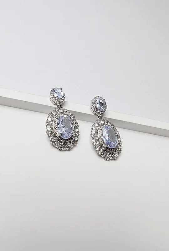Oval Halo Drop Earrings