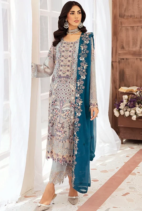 Original Pakistani Ramsha Chiffon - Ash (Unstitched) 3pcs