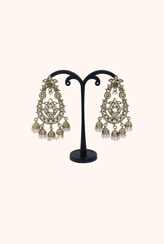 Pink Jhumka Chandbali Earrings
