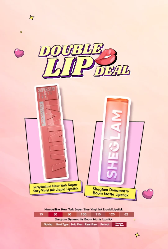 Maybelline New York Super Stay Vinyl Ink Liquid Lipstick - Charmed (100) + Sheglam Dynamatte Boom Matte Lipstick
