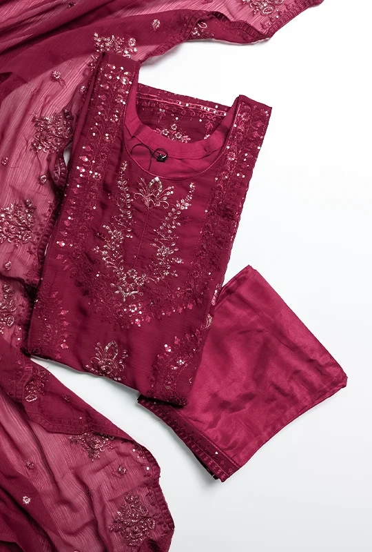 Pakistani Inspired Sequin Embroidered Georgette Three Piece (Stitched)