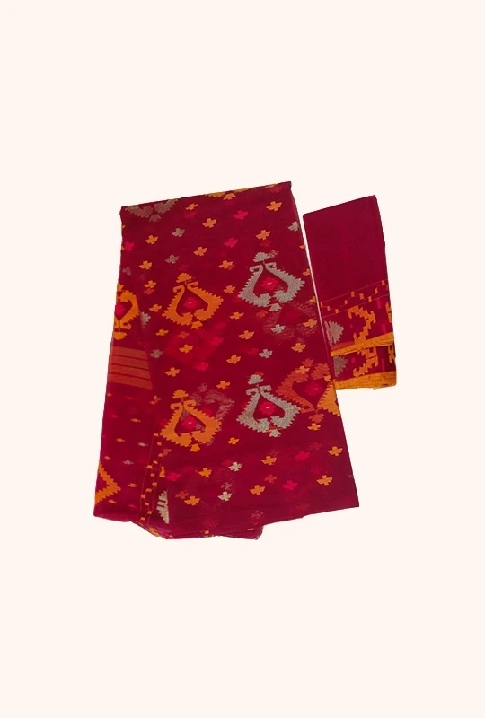 Raspberry Half Silk Jamdani Saree