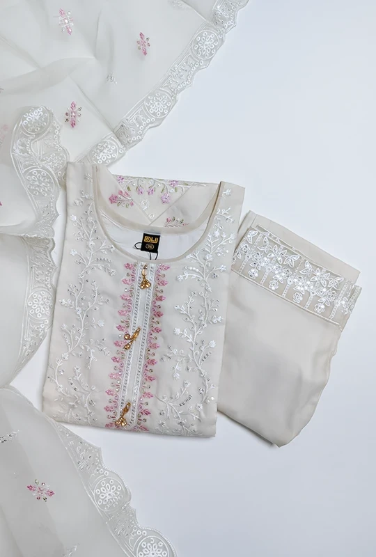 Floral Embroidered Organza Three Piece (DN#276-1) Stitched