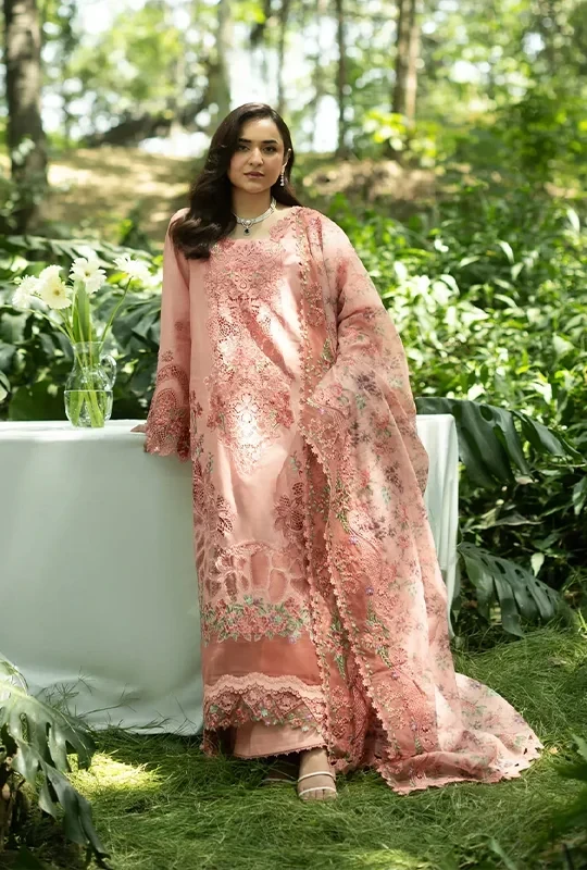 Elaf Luxury Lawn Vol-02 Embroidered - Dusty Peach 3Pcs (Unstitched)