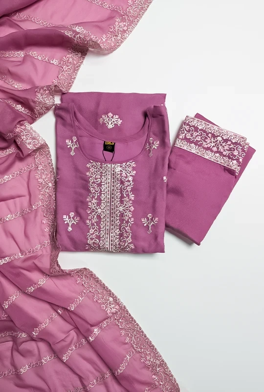 Mauve Pink Floral Georgette Three Piece (DN#295-1) Stitched