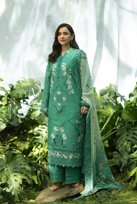 Elaf Luxury Lawn Vol-02 Embroidered - Emerald Teal 3Pcs (Unstitched)