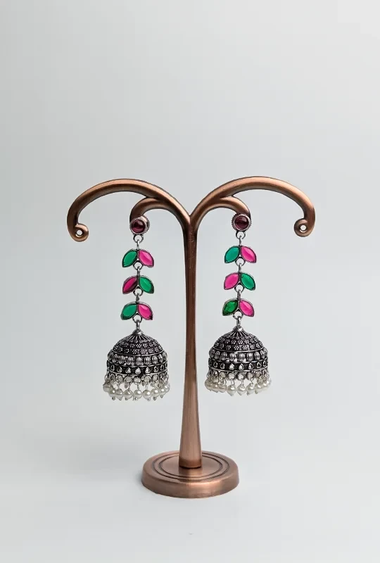 Leaf Drop Silver Jhumka